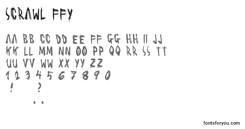 Czcionka Scrawl ffy – alfabet, cyfry, specjalne znaki