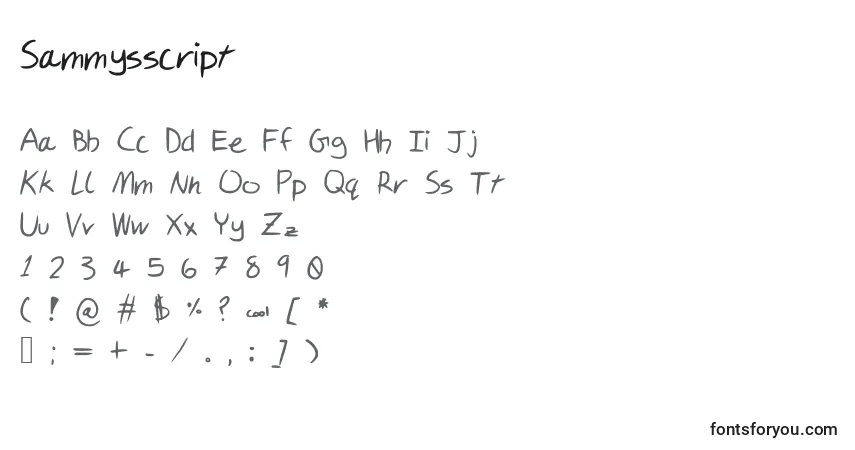Czcionka Sammysscript – alfabet, cyfry, specjalne znaki