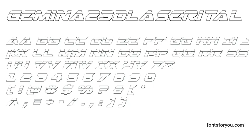 Gemina23Dlaserital-fontti – aakkoset, numerot, erikoismerkit