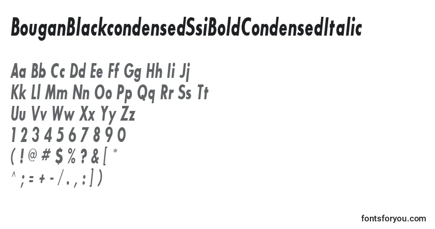 Шрифт BouganBlackcondensedSsiBoldCondensedItalic – алфавит, цифры, специальные символы