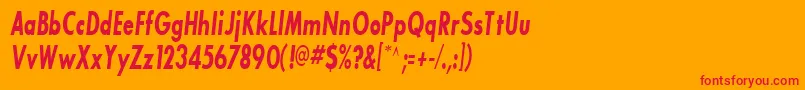 Fonte BouganBlackcondensedSsiBoldCondensedItalic – fontes vermelhas em um fundo laranja