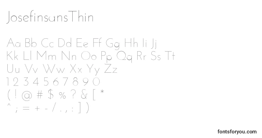 JosefinsansThinフォント–アルファベット、数字、特殊文字