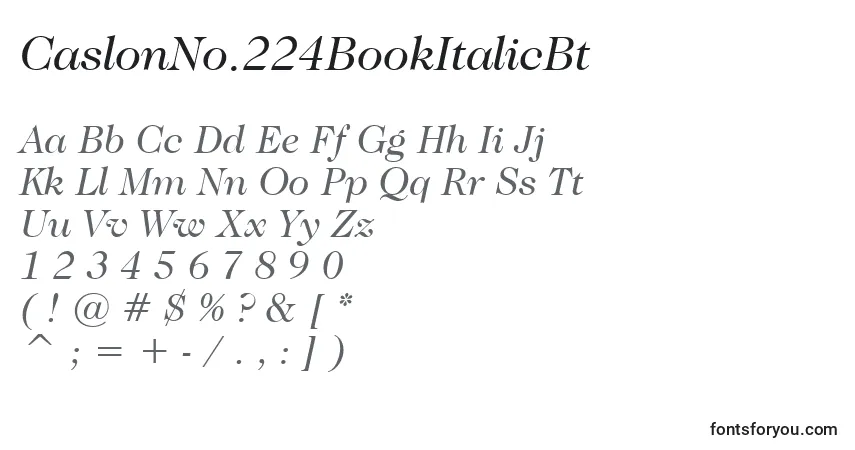 A fonte CaslonNo.224BookItalicBt – alfabeto, números, caracteres especiais