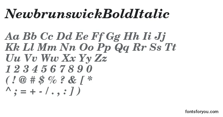 Шрифт NewbrunswickBoldItalic – алфавит, цифры, специальные символы