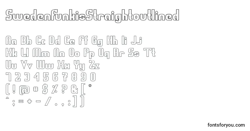 Czcionka SwedenFunkisStraightoutlined – alfabet, cyfry, specjalne znaki