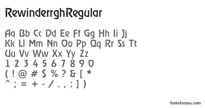 Fuente RewinderrghRegular - alfabeto, números, caracteres especiales
