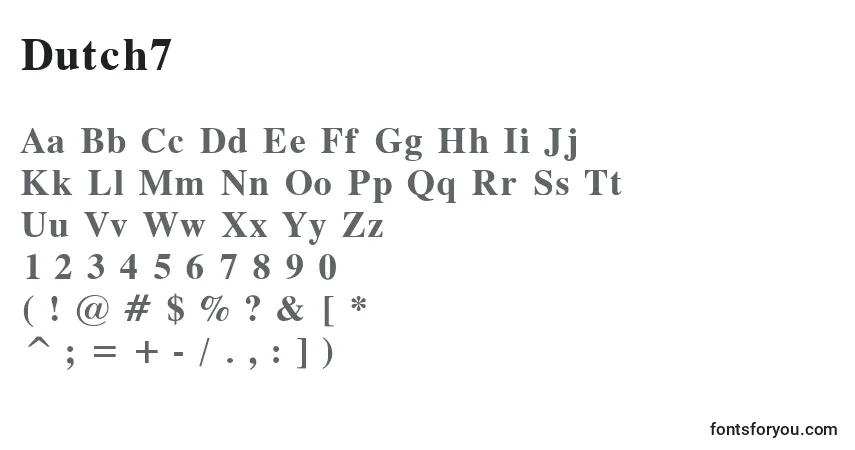 Czcionka Dutch7 – alfabet, cyfry, specjalne znaki