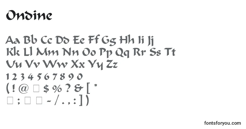 Czcionka Ondine – alfabet, cyfry, specjalne znaki