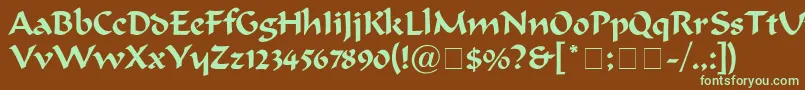 フォントOndine – 緑色の文字が茶色の背景にあります。