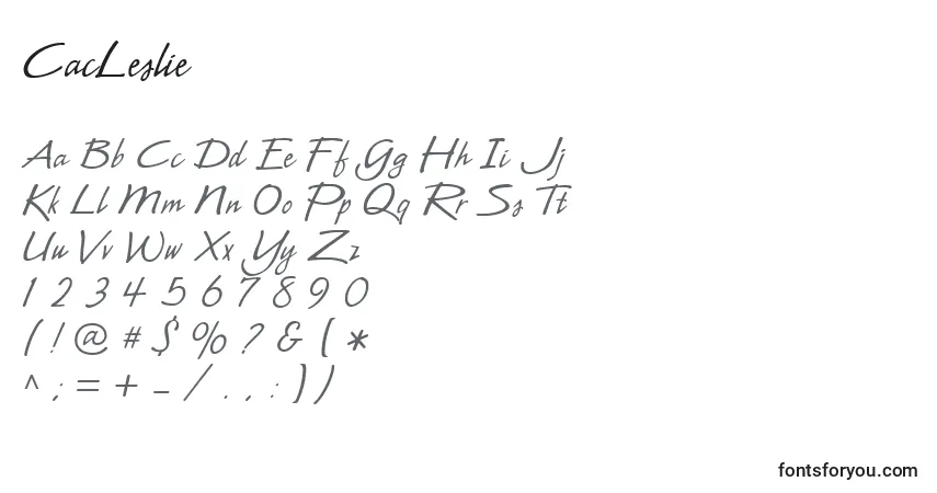 A fonte CacLeslie – alfabeto, números, caracteres especiais