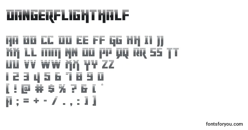 Czcionka Dangerflighthalf – alfabet, cyfry, specjalne znaki