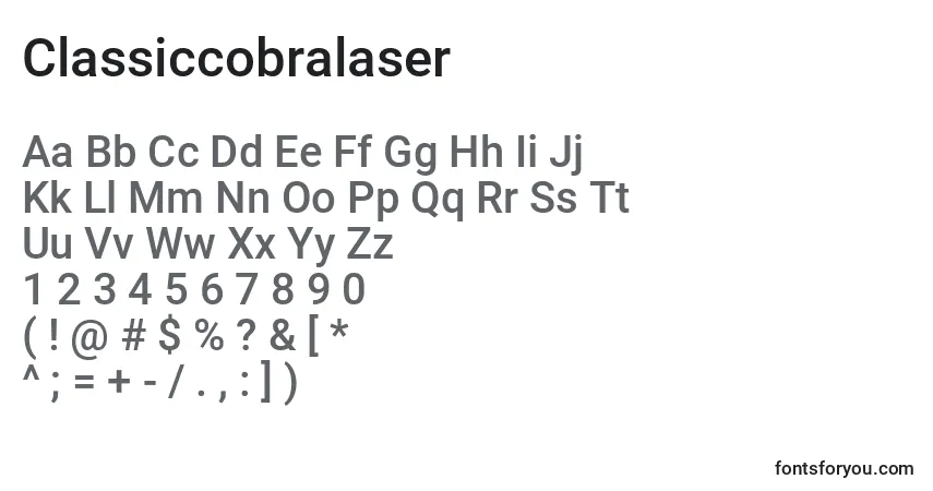 Czcionka Classiccobralaser – alfabet, cyfry, specjalne znaki