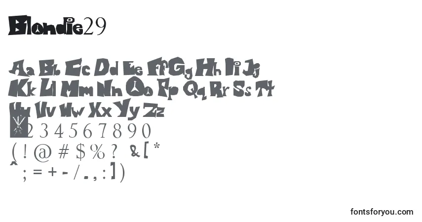 A fonte Blondie29 – alfabeto, números, caracteres especiais