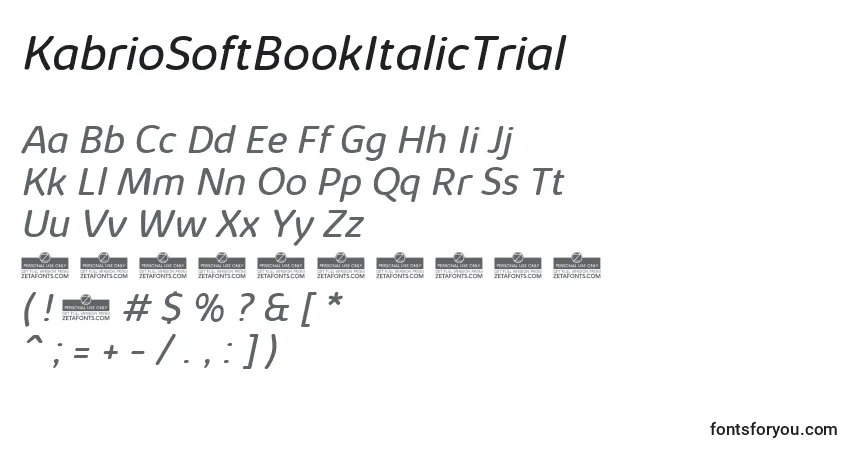 A fonte KabrioSoftBookItalicTrial – alfabeto, números, caracteres especiais