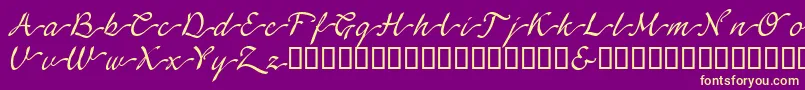 LinotypeagogoSwashone-Schriftart – Gelbe Schriften auf violettem Hintergrund