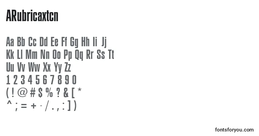 A fonte ARubricaxtcn – alfabeto, números, caracteres especiais