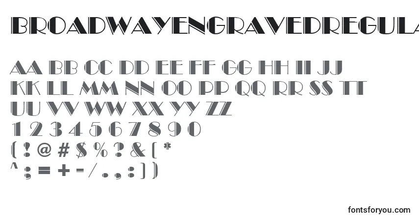 A fonte BroadwayengravedRegularDb – alfabeto, números, caracteres especiais
