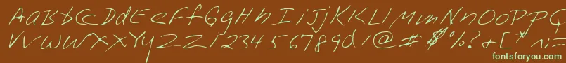フォントLehn228 – 緑色の文字が茶色の背景にあります。