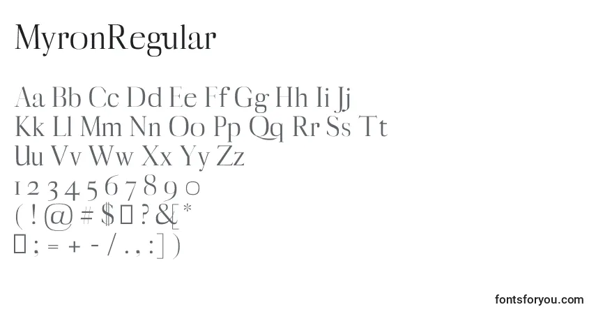 Schriftart MyronRegular – Alphabet, Zahlen, spezielle Symbole