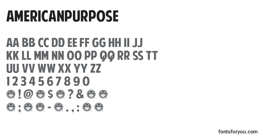 A fonte AmericanPurpose – alfabeto, números, caracteres especiais