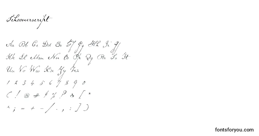 A fonte Schoonerscript – alfabeto, números, caracteres especiais