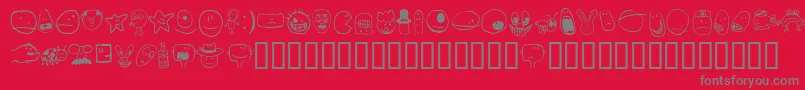TombatsSmilies-Schriftart – Graue Schriften auf rotem Hintergrund