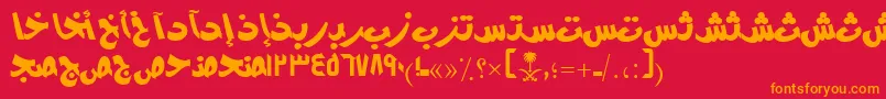 フォントAymModernSUNormal. – 赤い背景にオレンジの文字