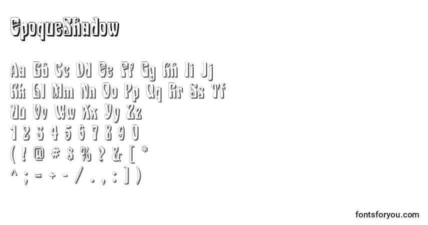 Czcionka EpoqueShadow – alfabet, cyfry, specjalne znaki