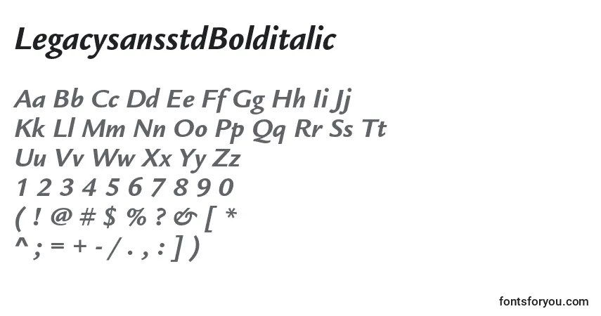 A fonte LegacysansstdBolditalic – alfabeto, números, caracteres especiais
