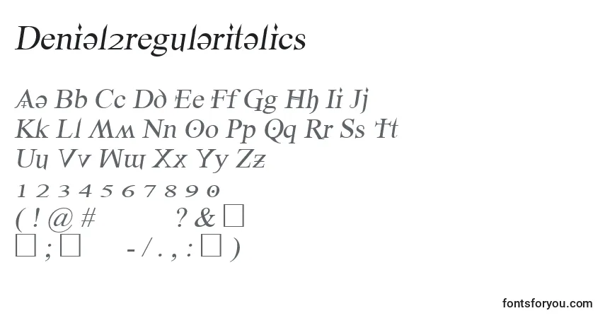 Шрифт Denial2regularitalics – алфавит, цифры, специальные символы