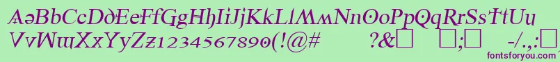 フォントDenial2regularitalics – 緑の背景に紫のフォント