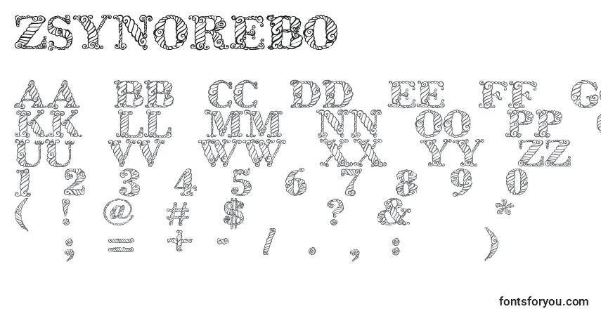 Schriftart Zsynorebo – Alphabet, Zahlen, spezielle Symbole