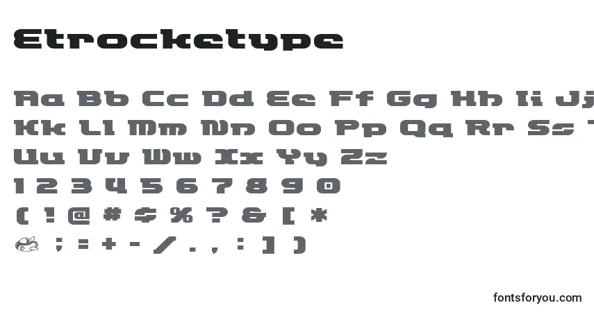 Etrocketype Font – alphabet, numbers, special characters