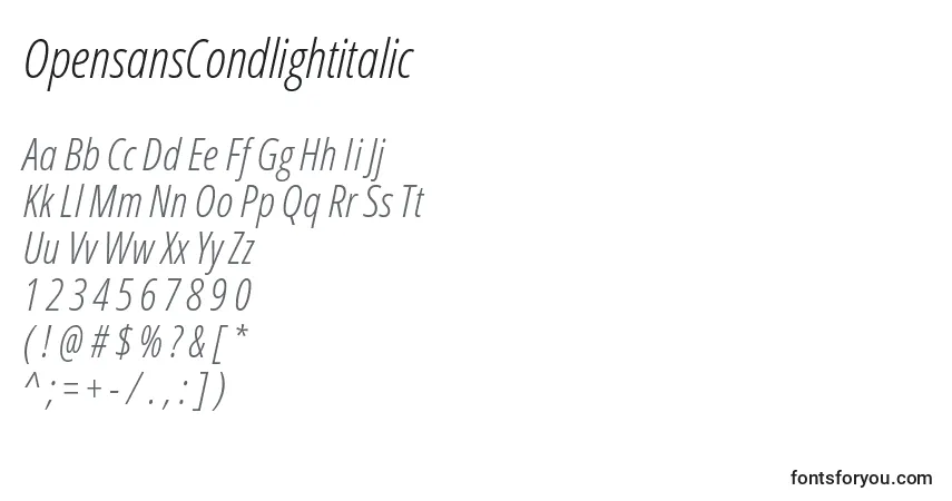 OpensansCondlightitalicフォント–アルファベット、数字、特殊文字