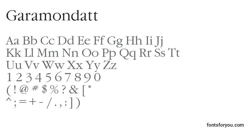 Czcionka Garamondatt – alfabet, cyfry, specjalne znaki