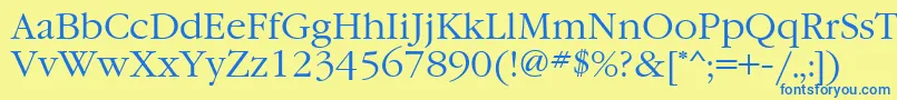 フォントGaramondatt – 青い文字が黄色の背景にあります。