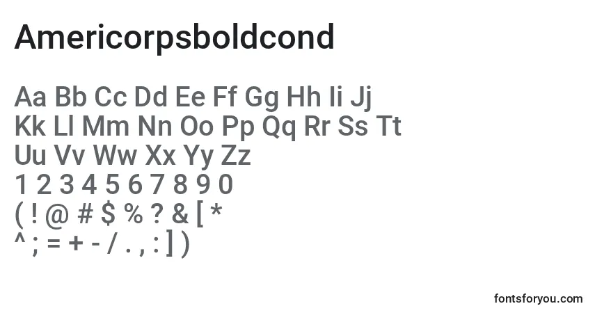 A fonte Americorpsboldcond – alfabeto, números, caracteres especiais