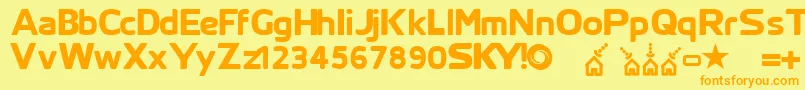 フォントSkyfontthick – オレンジの文字が黄色の背景にあります。