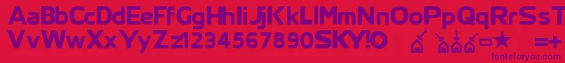 Więcej informacji o czcionce Skyfontthick Czcionka Skyfontthick – fioletowe czcionki na czerwonym tle