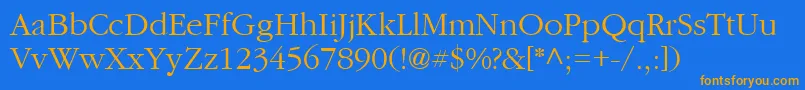 Cyrillicgaramond-Schriftart – Orangefarbene Schriften auf blauem Hintergrund