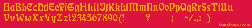 Rsrudelsberg-Schriftart – Orangefarbene Schriften auf rotem Hintergrund