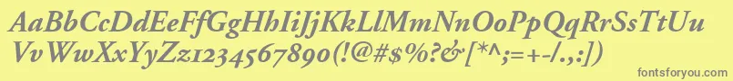 AdobeGaramondBoldItalicOldstyleFigures-Schriftart – Graue Schriften auf gelbem Hintergrund
