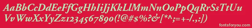 AdobeGaramondBoldItalicOldstyleFigures Font – Green Fonts on Red Background