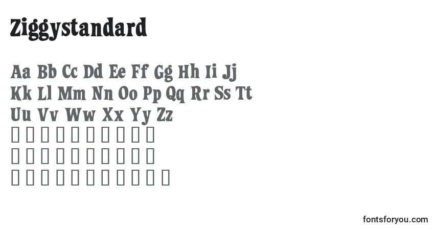 Schriftart Ziggystandard – Alphabet, Zahlen, spezielle Symbole