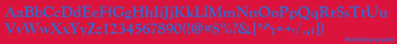 GoudyoldstytBold-Schriftart – Blaue Schriften auf rotem Hintergrund