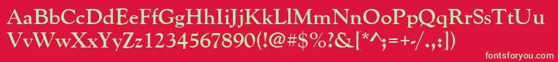 フォントGoudyoldstytBold – 赤い背景に緑の文字