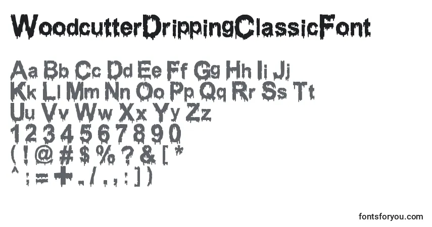 Czcionka WoodcutterDrippingClassicFont – alfabet, cyfry, specjalne znaki