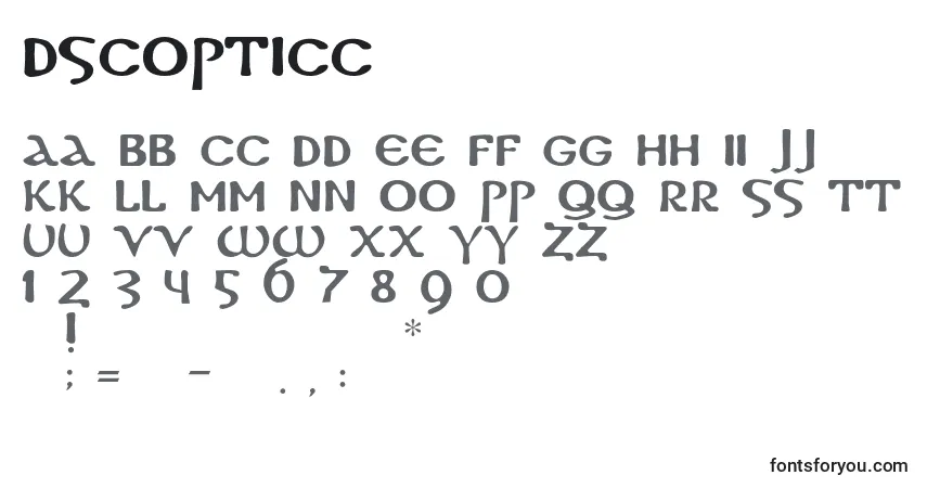 A fonte Dscopticc – alfabeto, números, caracteres especiais