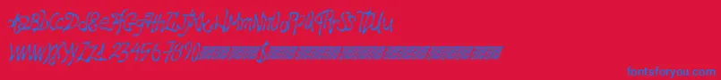 Hawtfriend-Schriftart – Blaue Schriften auf rotem Hintergrund