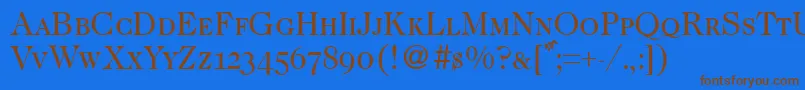 フォントCaslonsmcRegular – 茶色の文字が青い背景にあります。